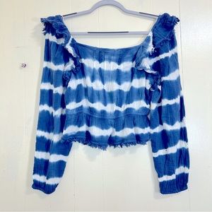 True Craft New Blue White Tie Dye Distressed Crop Top Size Small.